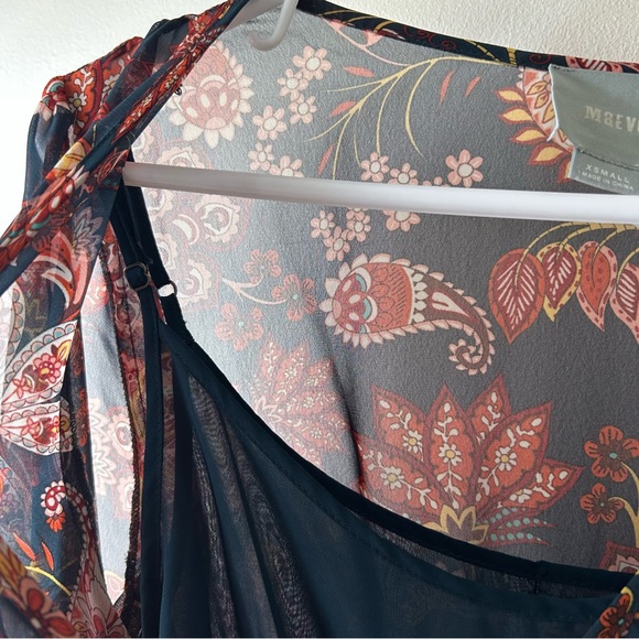 Maeve Anthropologie Apulia Pleated Midi Knee Length Dress Long Sleeve Floral XS - Picture 5 of 15